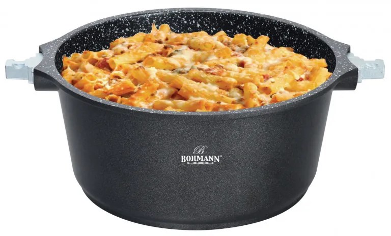 Oală Bohmann BH 1730-24CR, 24 cm, 4,3 l, mânere detașabile, compatibilă cu plitele cu inducție, negru