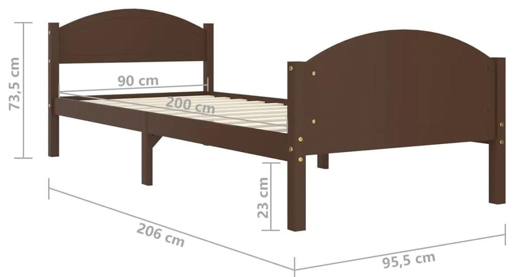 Cadru de pat, maro inchis, 90x200 cm, lemn masiv de pin Maro inchis, 90 x 200 cm