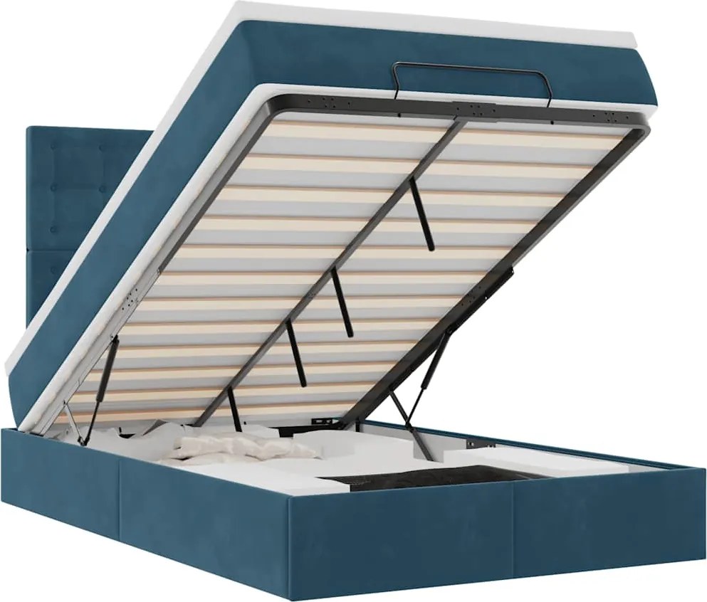 vidaXL Cadru pat otoman cu saltele Albastru închis 120x190cm catifea