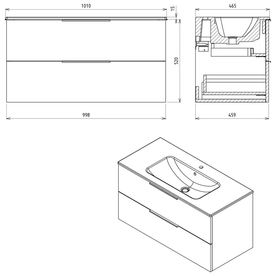 Dulap fără chiuvetă în culoare naturală suspendat cu aspect de lemn de stejar 100x52 cm Cirasa – Sapho