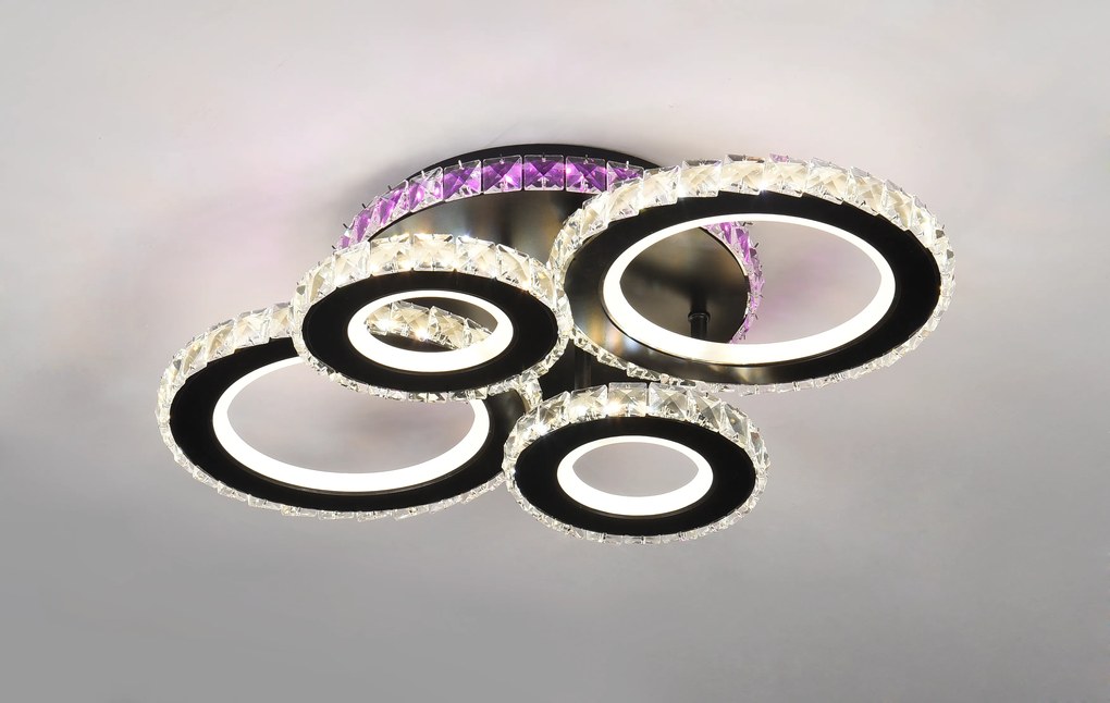 Lustra LED Cu Telecomanda, Elit's Cristal, 2-2 Cercuri, Negru, 90W, RGB