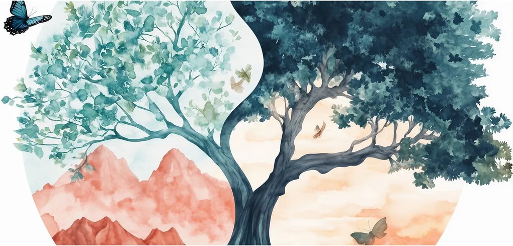 Tablou – Arbore acvarelă plin de viață (120x50 cm)