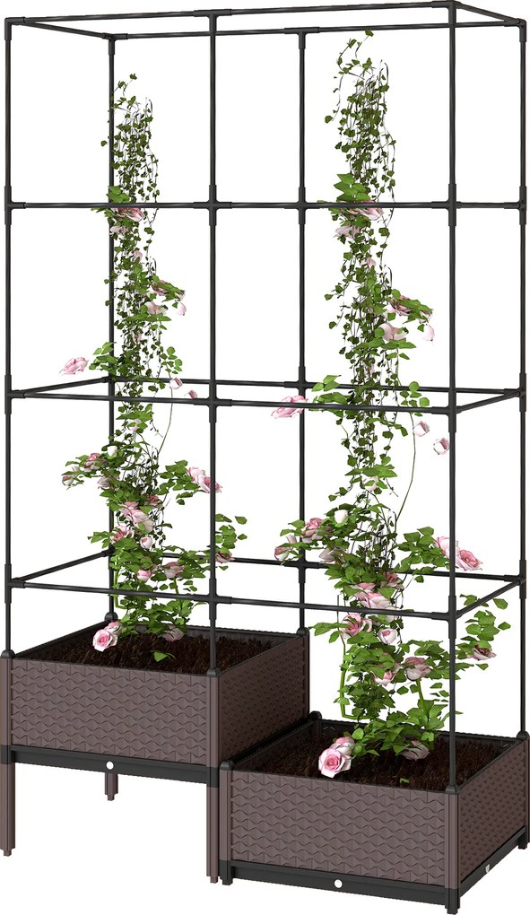 Outsunny Pat înălțat cu cutie de plantare și spalier, orificii de drenaj, ghiveci din plastic 100 x 50 x 174 cm | Aosom Romania