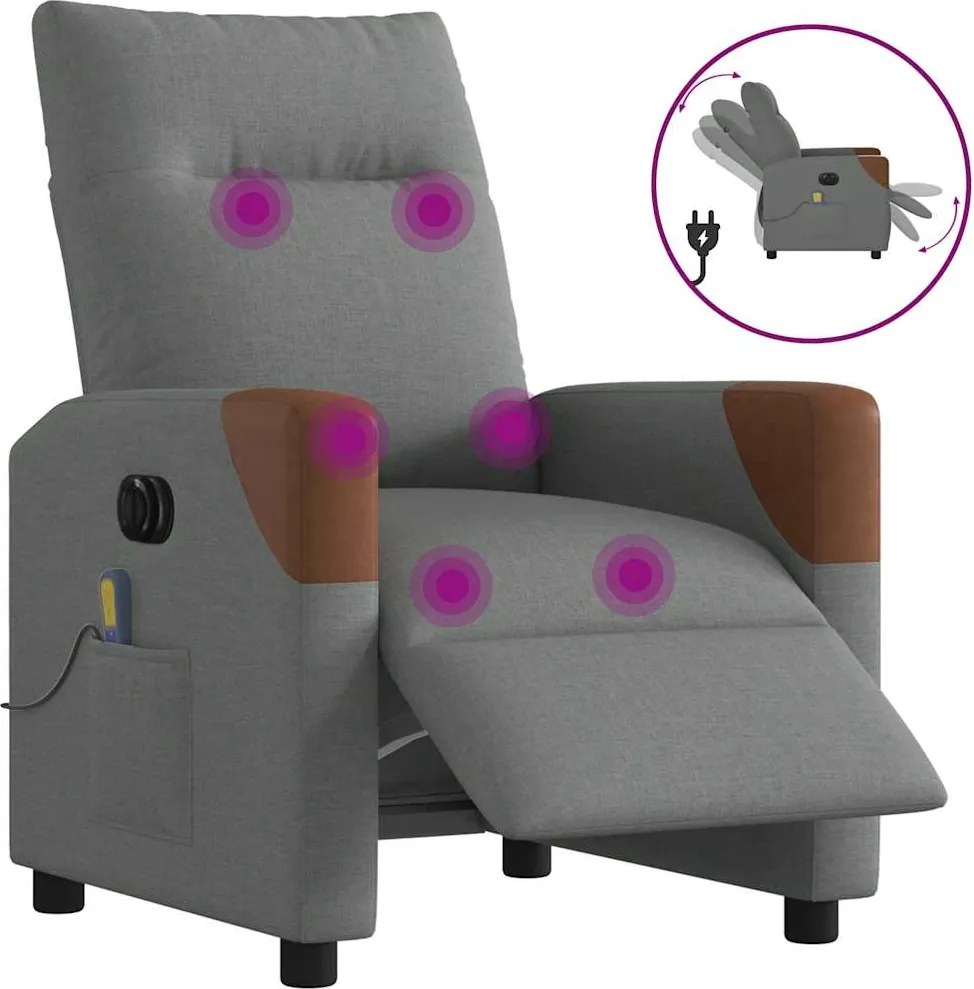 vidaXL Fotoliu electric de masaj rabatabil, gri închis, textil
