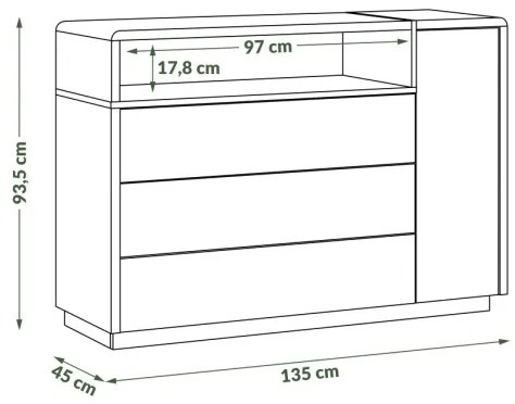 Dulap cu sertar FRED alb/gri