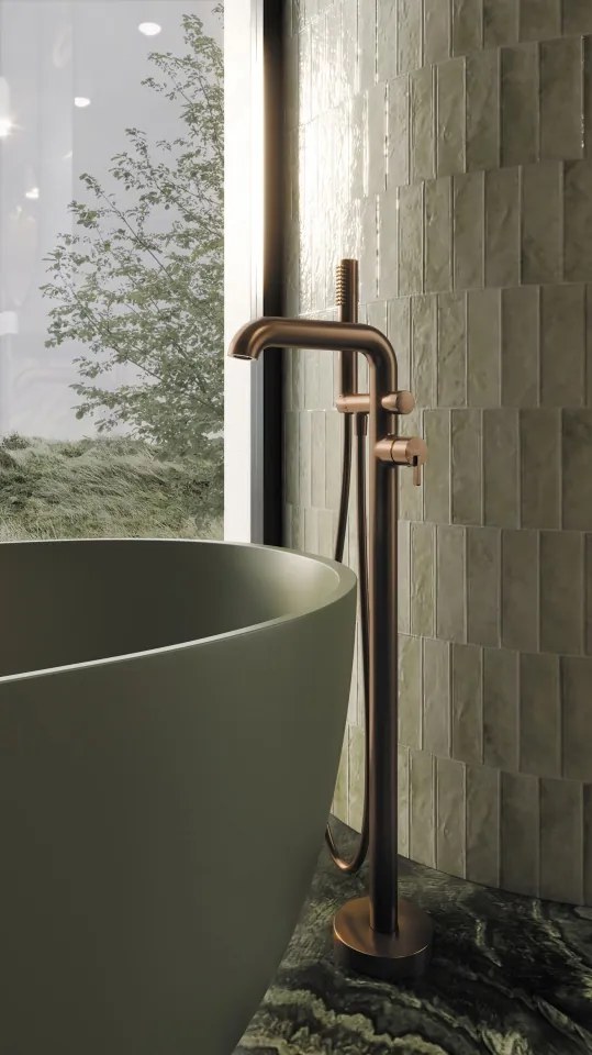 SILIA - Baterie pentru Cadă de Sine Stătătoare, cu Set de Duș, Bronz Periat (BQS_C17M)