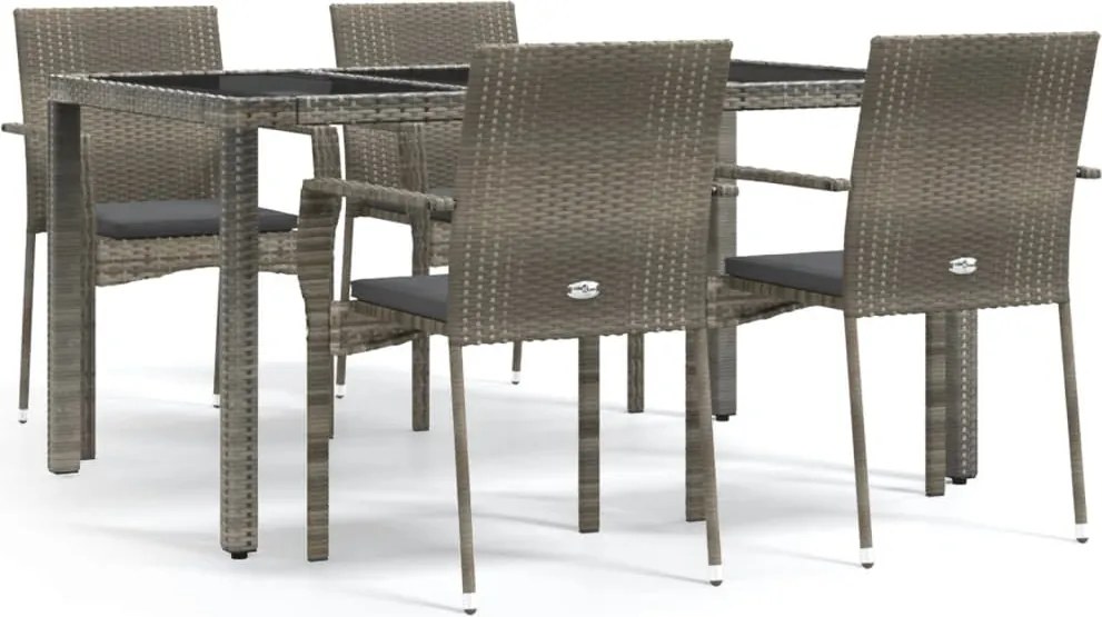 vidaXL Set mobilier de grădină cu perne, 5 piese, gri, poliratan