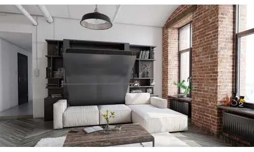 Set pat rabatabil dublu (150X200), 2 biblioteci, canapea 3 locuri si otoman - NOVA BOOKCASES FANCY SOFA SET