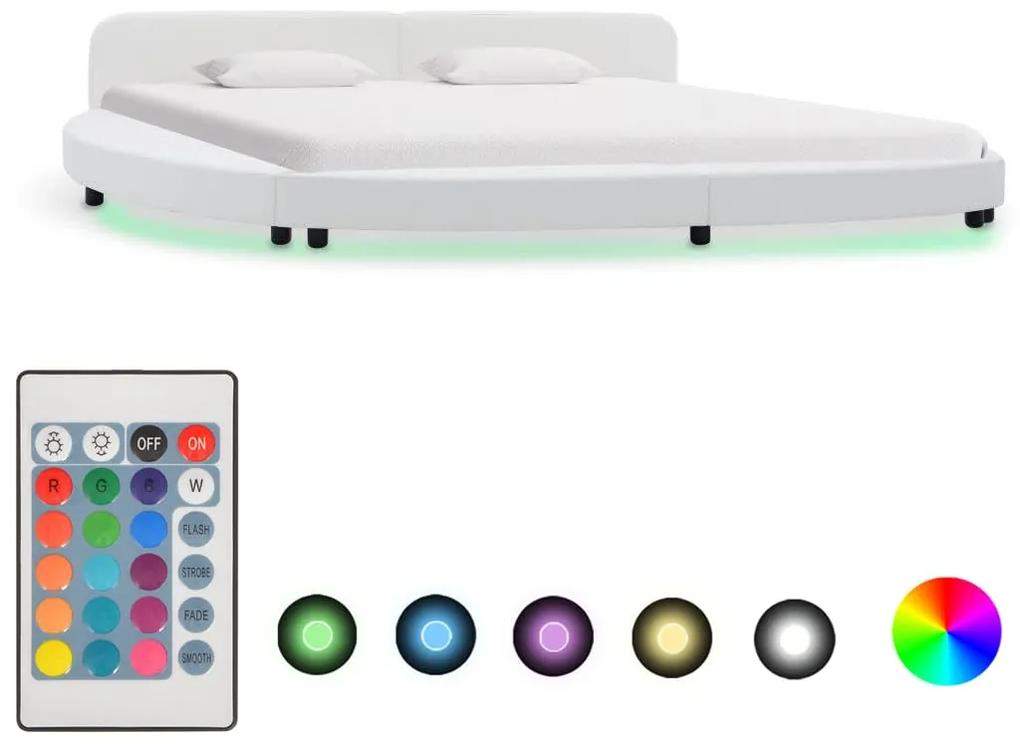 284721 vidaXL Cadru de pat cu LED, alb, 180 x 200 cm, piele ecologică