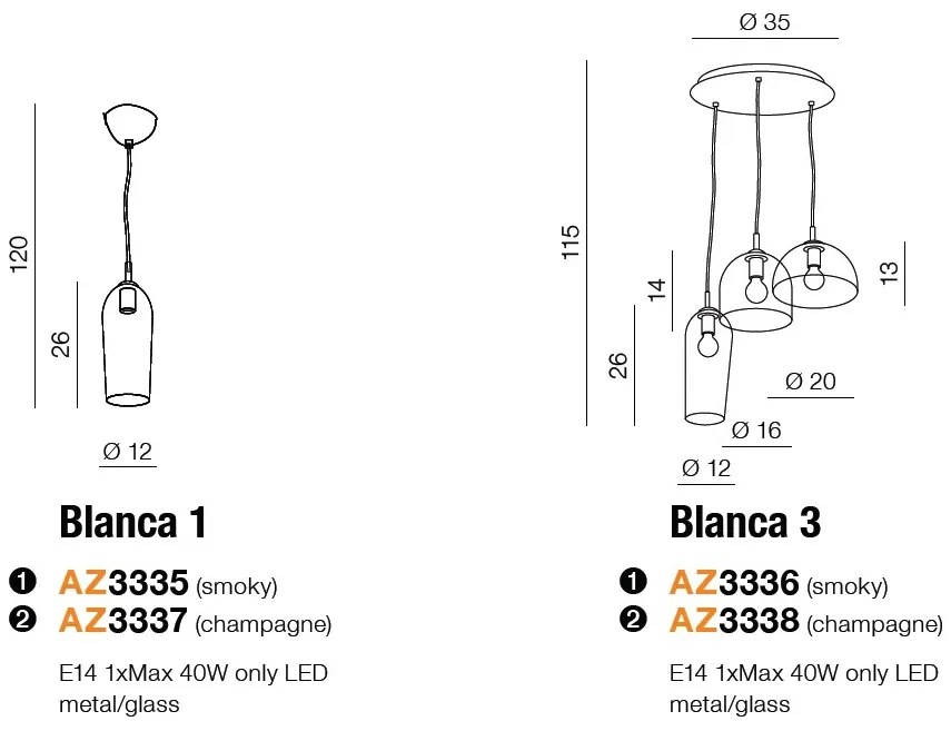 Lustra design modern Blanca 3 fumuriu ZZ AZ3336