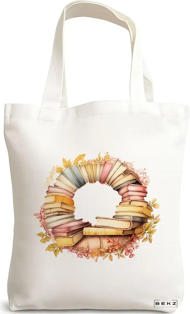 Sacosa de Panza pentru Cumparaturi, Geanta Tote, model Books 55 38 x 34.5 cm, Alba, BEKZ®