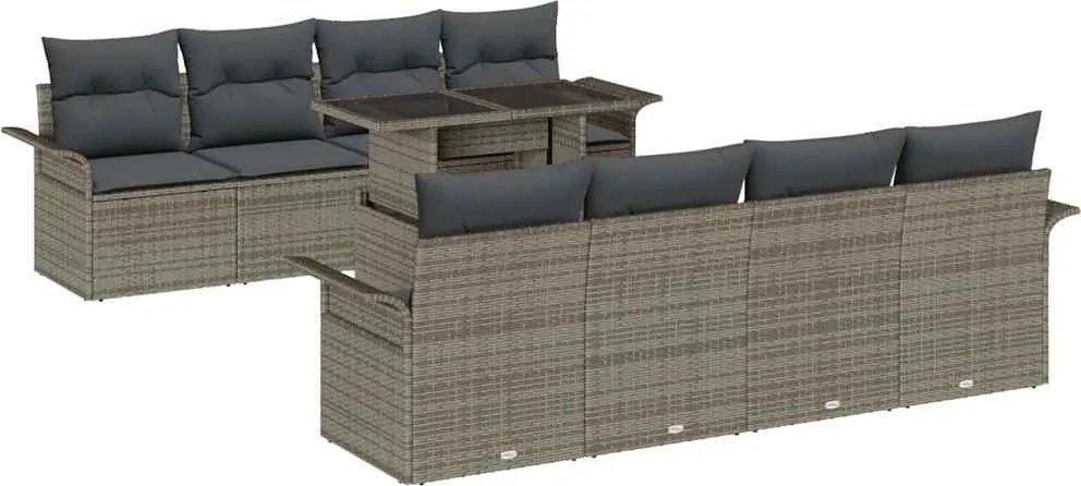 vidaXL Set de canapele pentru grădină cu pernă 9 pcs Gri Poli Rattan
