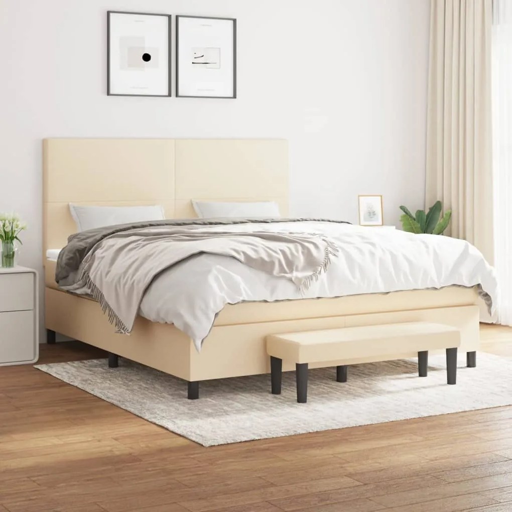 vidaXL Pat continental cu saltea, crem, 180x200 cm, textil