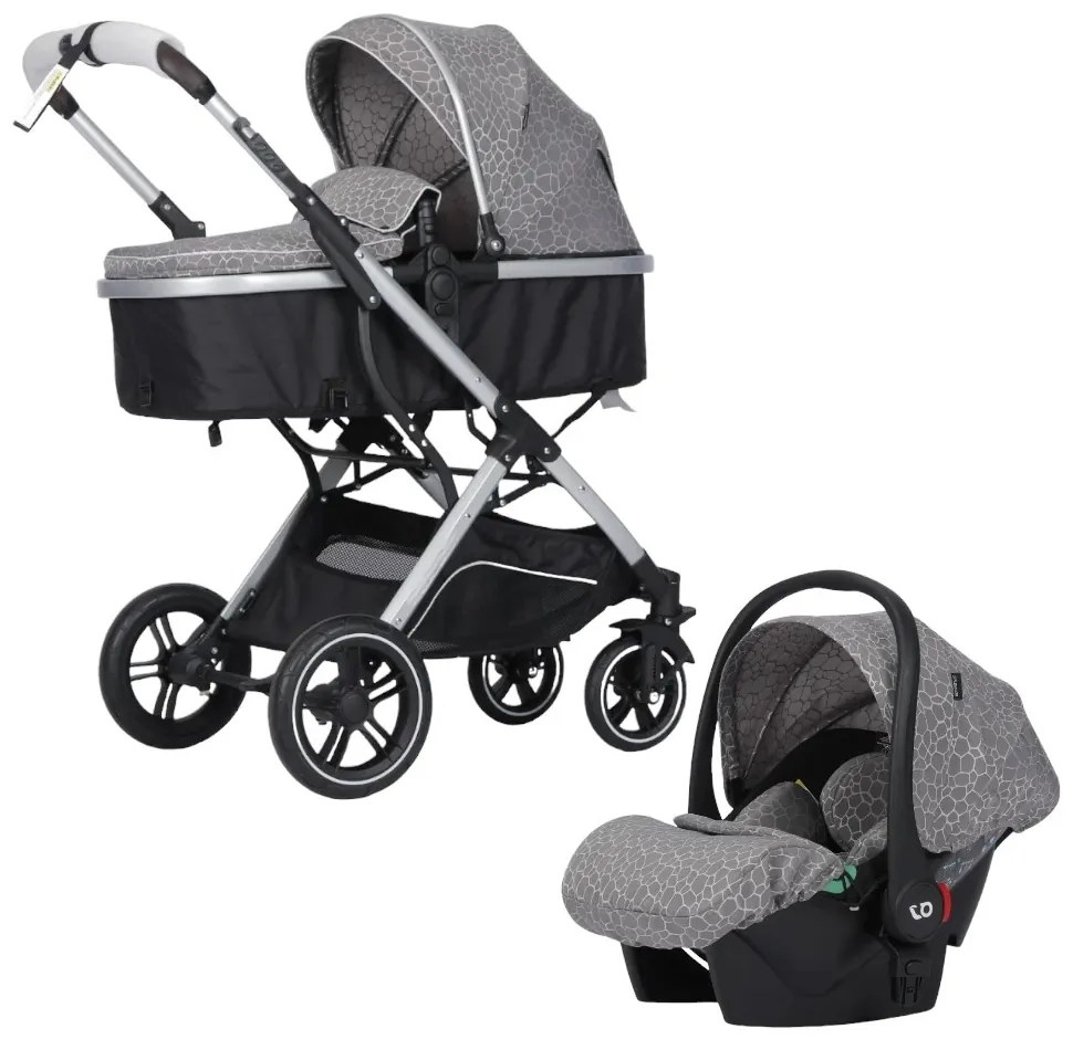 Carucior nou nascuti 3 in 1 NOVOKIDS™ H3100 series, Cu geanta bebe, Cadru Aluminiu, Amortizoare, Roti din cauciuc plin AVE, Landou, Scoica auto,