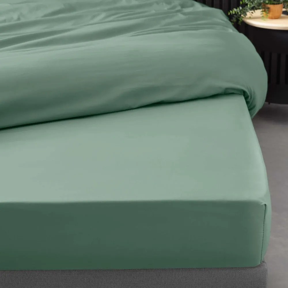 Cearceaf verde din bumbac percal cu elastic 140x190 cm Percaline – douceur d'intérieur