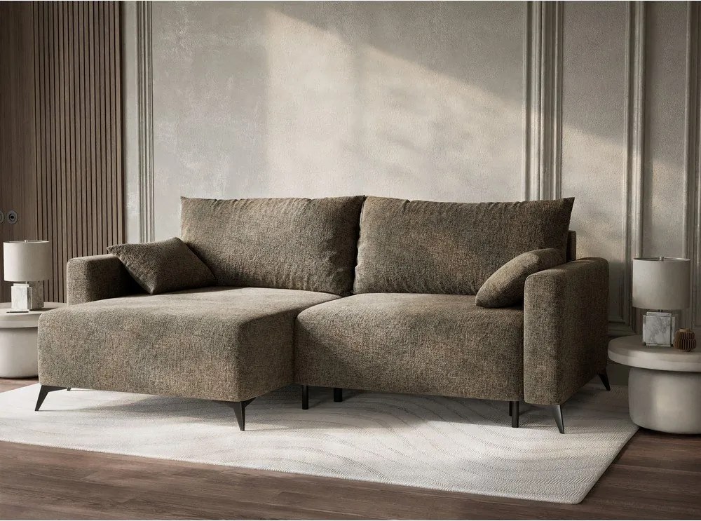 Colțar maro extensibil/cu spațiu de depozitare cu tapițerie din chenille (cu colț pe partea stângă/cu șezlong) Leon – Maison de Rêve