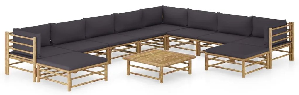 vidaXL Set mobilier de grădină cu perne gri închis, 11 piese, bambus