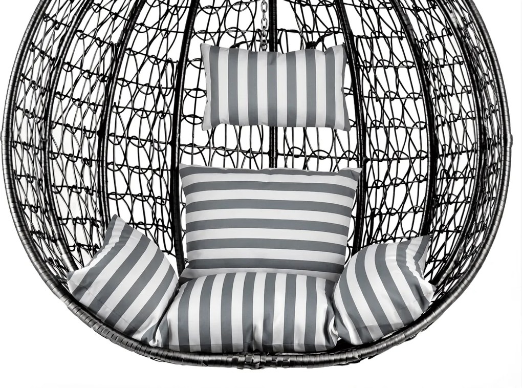 Scaun suspendat negru KOKON fara suport, perna alb-gri