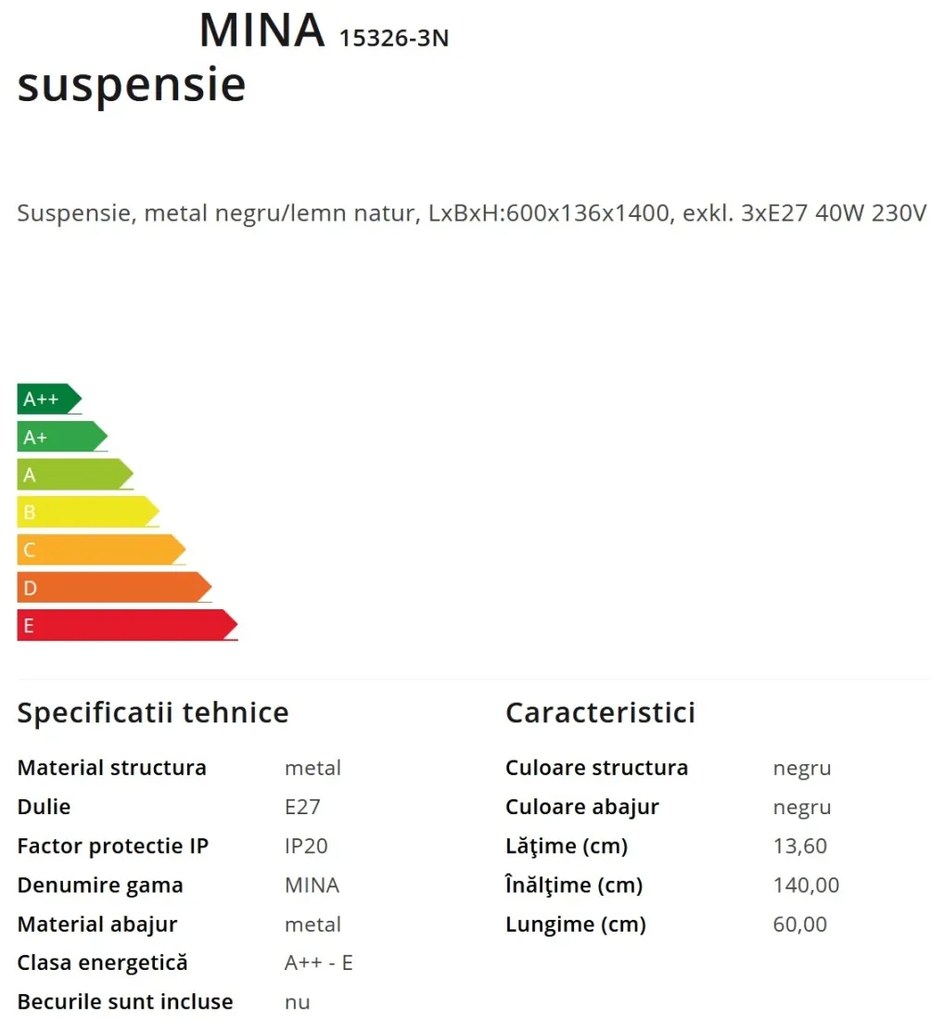 Lustra suspendata stil natural minimalist MINA 3L