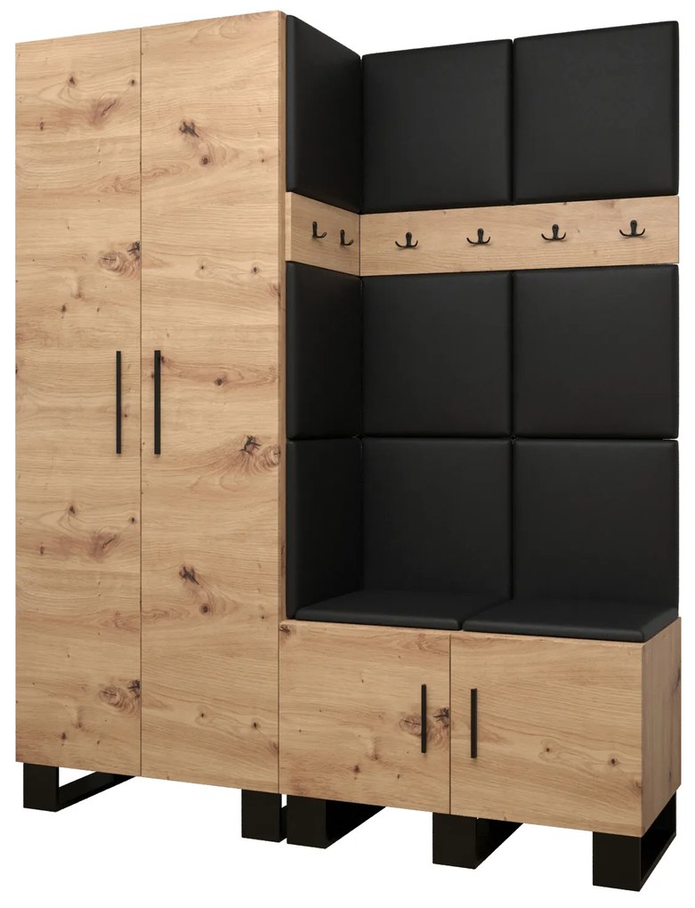 Set mobilier pentru hol Amanda 2 (Stejar artisan + piele ecologică Negru). 1085874