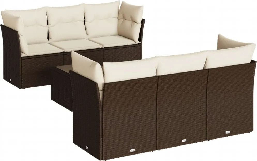 vidaXL Set canapele de grădină cu perne, 7 piese, maro, poliratan