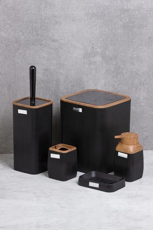 ShopJK SET ACCESORII DE BAIE 5 PIESE NEGRU - LEMN OKY7768