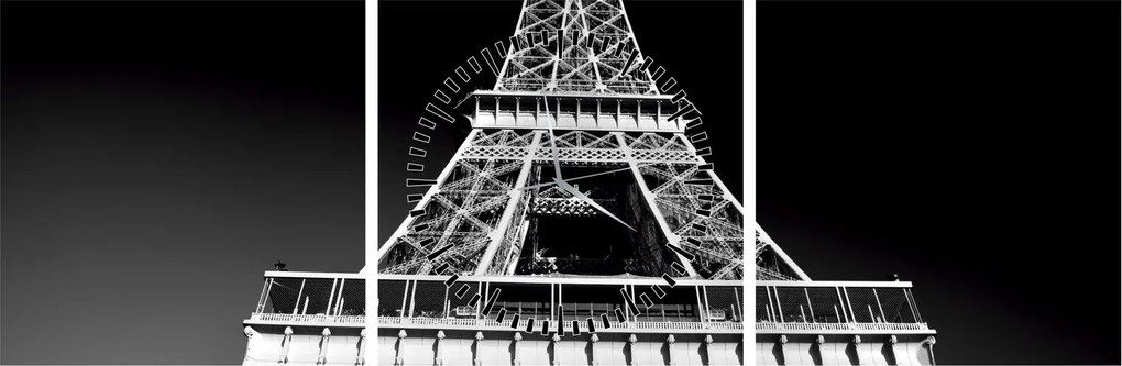 Tablou - Turnul Eiffel, alb-negru (cu ceas) (90x30 cm)