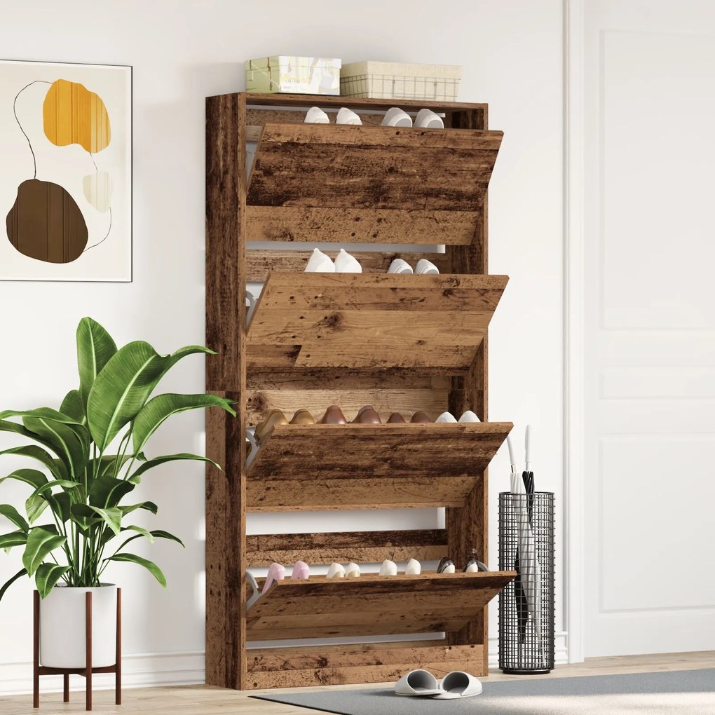 vidaXL Dulap pentru Încălțăminte cu ușă Lemn vechi 80 x 21 x 163.5 cm