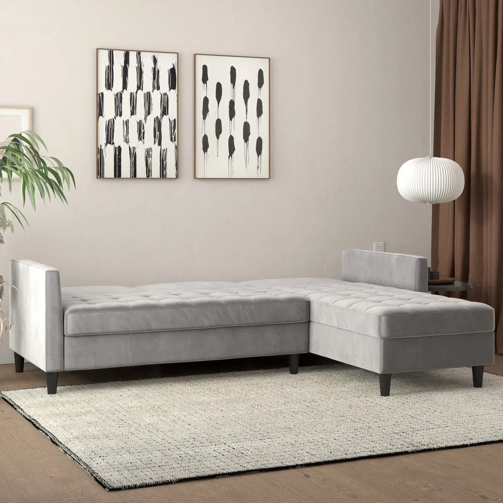 Colțar gri deschis cu tapițerie din catifea Presley – Støraa