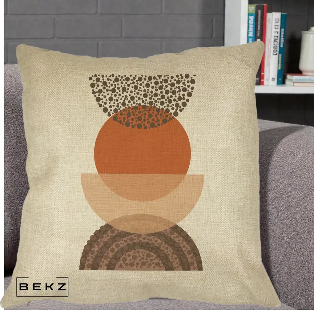 Perna Decorativa Boho Stiva Forme Punctate Terracotta, 40x40 cm, Crem, Husa Detasabila, Perna Inclusa, BEKZ®