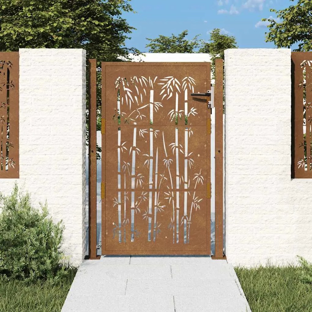 vidaXL Poartă de grădină 100x125 cm, oțel corten, design bambus