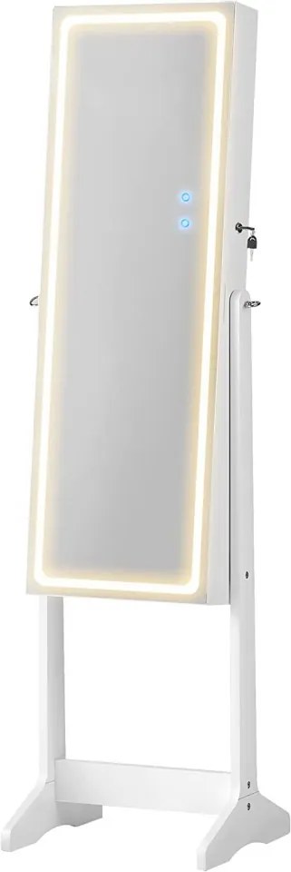 OGA16 - Oglinda caseta de bijuterii, 46 cm, dulap cu LED, dulapior cu picioare dormitor, dressing - Alb