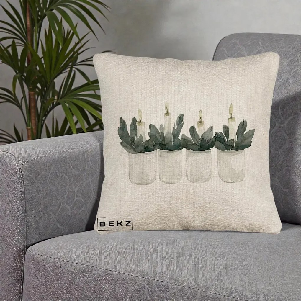 Perna Decorativa Lumanari Advent in Borcane, 40x40 cm, Bej Canapea, Husa Detasabila, Perna Inclusa, BEKZ®