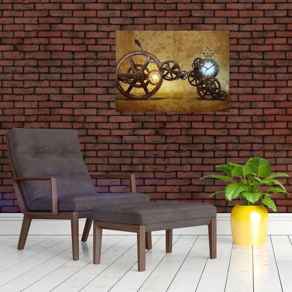 Tablou pe sticlă cu aparatele istorice ale ceasurilor (70x50 cm)
