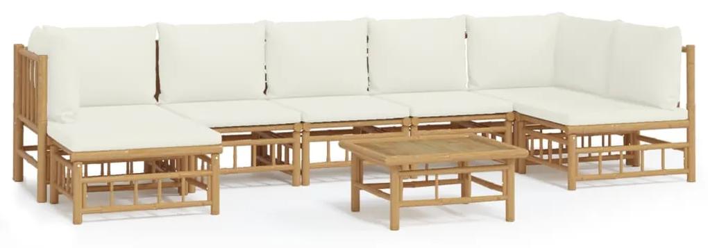 3155206 vidaXL Set mobilier de grădină, cu perne alb crem, 8 piese, bambus