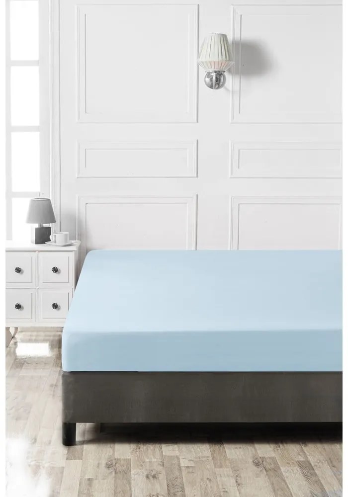 Cearceaf albastru deschis din bumbac cu elastic 140x200 cm – Mijolnir