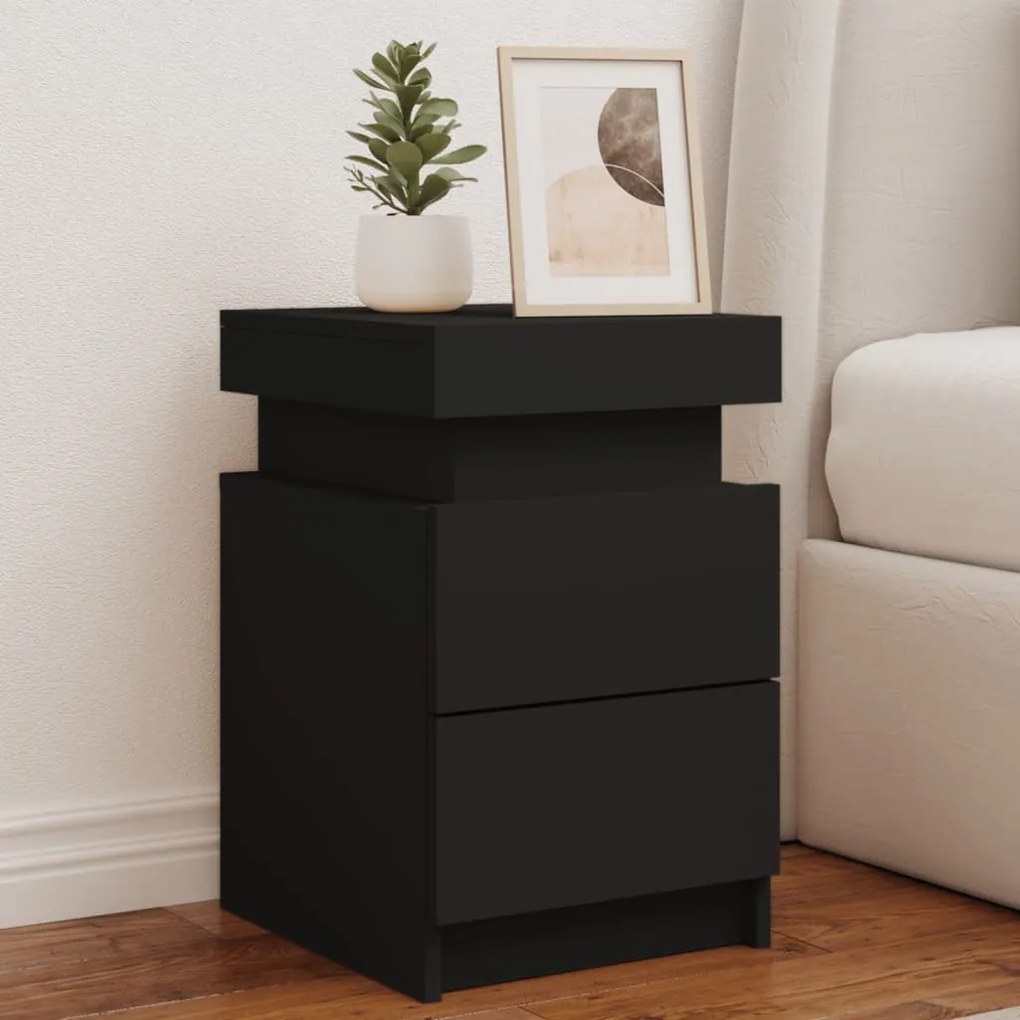 vidaXL Noptiere cu lumini LED, 2 buc., negru, 35x39x55 cm