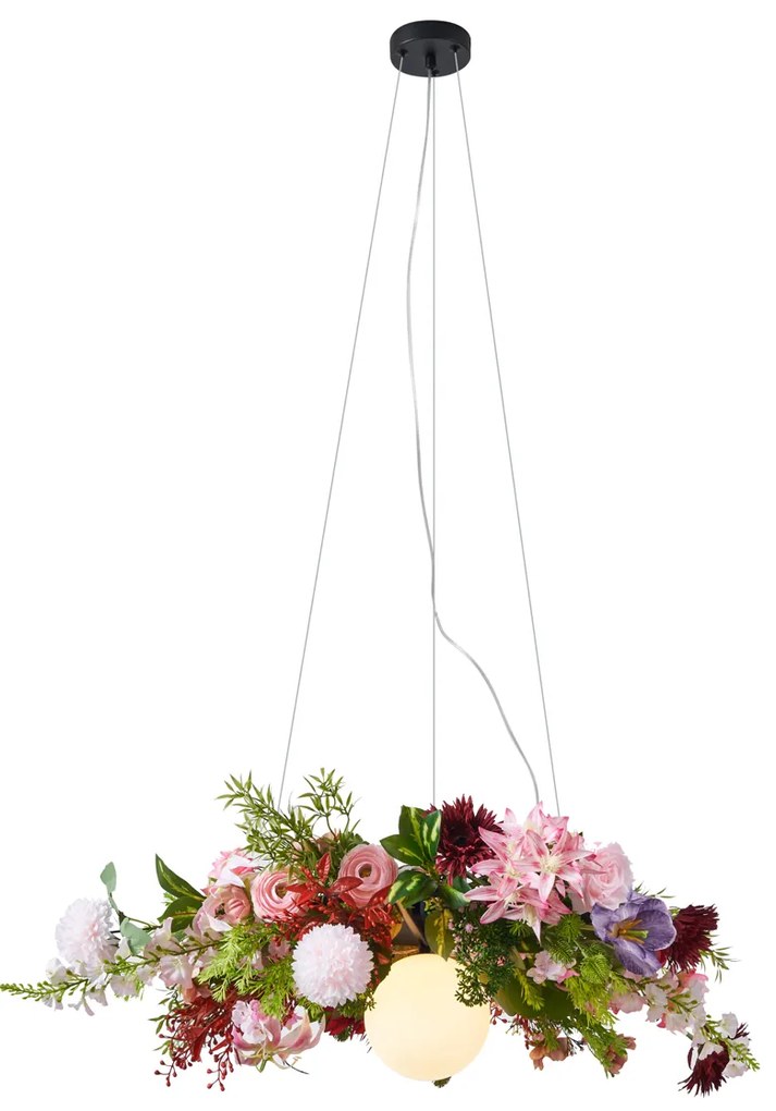 Plafonieră boemă neagră cu flori colorate roșii și roz - Flower Power