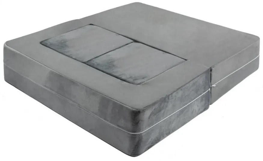 Canapea modulară pentru copii, spumă cu memorie, țesătură din velur, Bonus pernă în formă de semilună, 50x100x40 cm, Gri