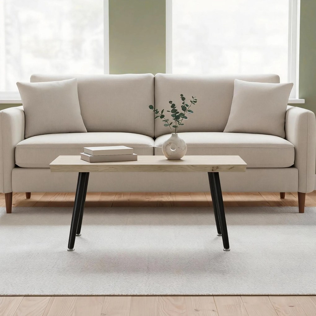 HOMCOM Măsuță de Cafea cu Blat Gros, Picioare Reglabile, Design Nordic cu Picioare din Oțel, 100x50x45 cm, Stejar | Aosom Romania