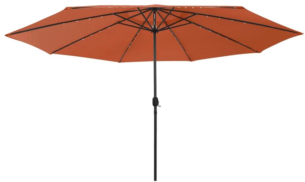 Umbrela soare exterior, LED-uri  stalp metal, caramiziu 400 cm