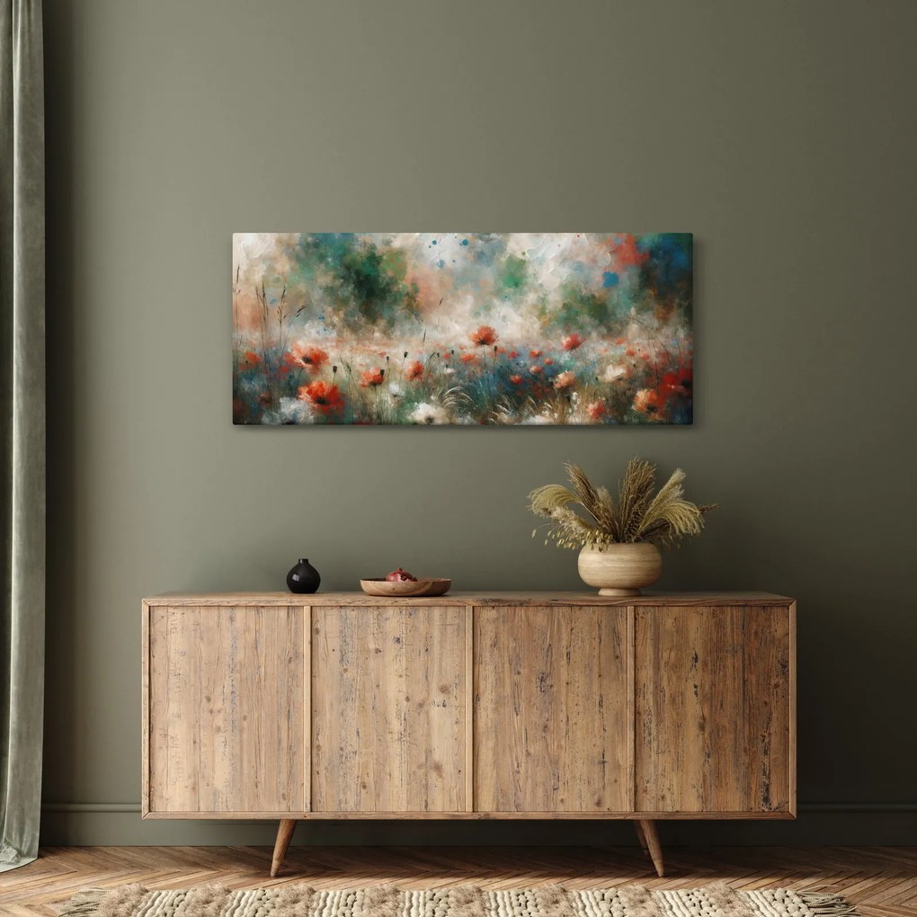 Tablou – Abstracție de câmp cu maci (120x50 cm)
