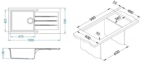 Chiuvetă de bucătărie ALVEUS 1140598 CADIT 100x50 cm negru