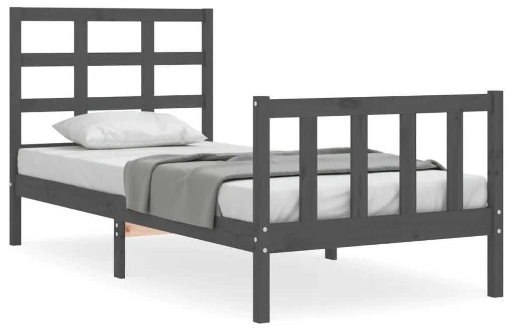 3192088 vidaXL Cadru de pat cu tăblie, gri, 90x200 cm, lemn masiv