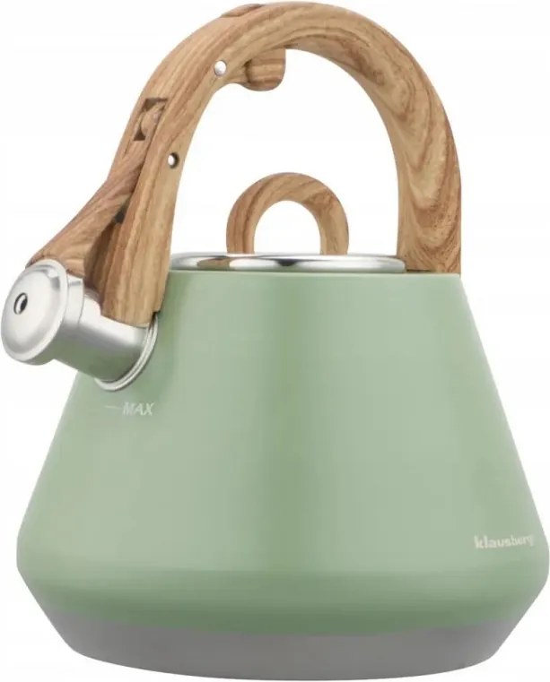 Ceainic cu fluier Klausberg KB 9062, 2,5 l, Otel inoxidabil, Maner care nu se incalzeste, Toate plitele inclusiv inductie, Verde
