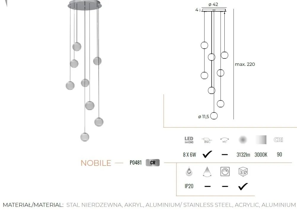 Lustra cu 8 pendule LED design modern NOBILE