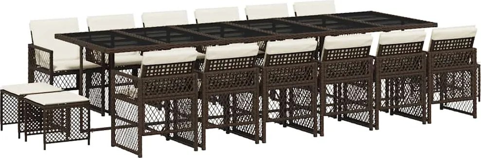 vidaXL Set mobilier de grădină cu perne, 17 piese, maro, poliratan