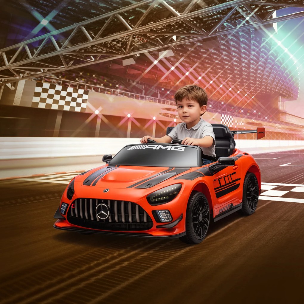 AIYAPLAY Mașină Electrică Copii 3-8 Ani Mercedes-AMG 12V cu Telecomandă, Lumini LED, Roți de Transport, Portocaliu | Aosom Romania