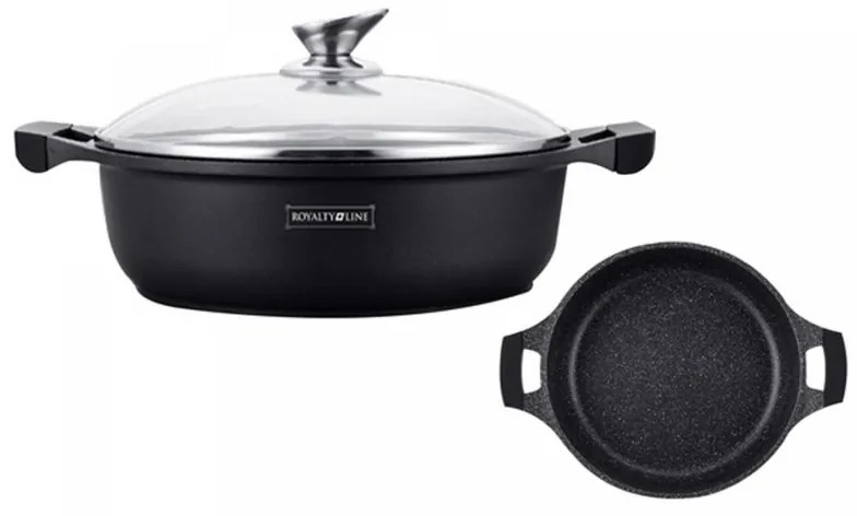 Vas de gatit cu capac Royalty Line RL-BR30ML, 30 cm, 4,8 L, Strat antiaderent din marmura, Fara PFOA, Inductie, Negru