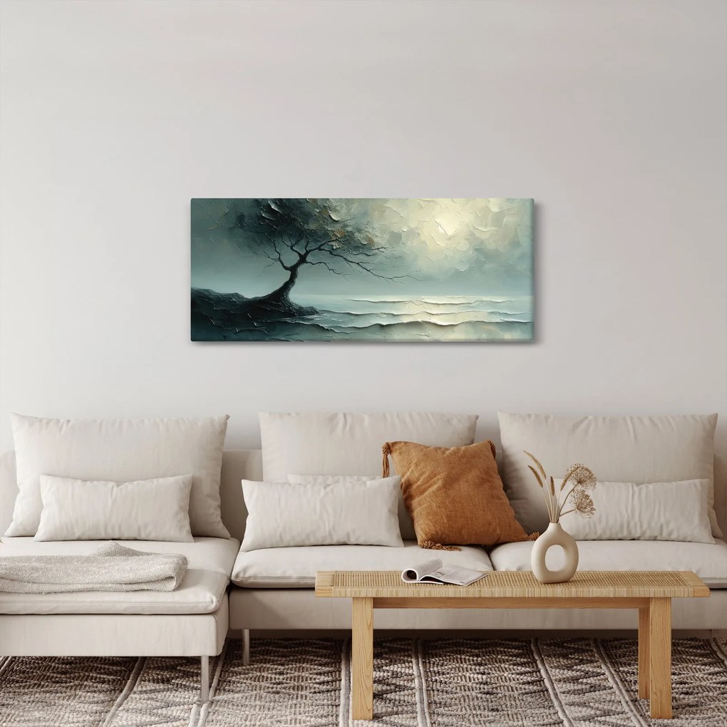 Tablou - pictură în ulei de un copac cu oceanul (120x50 cm)
